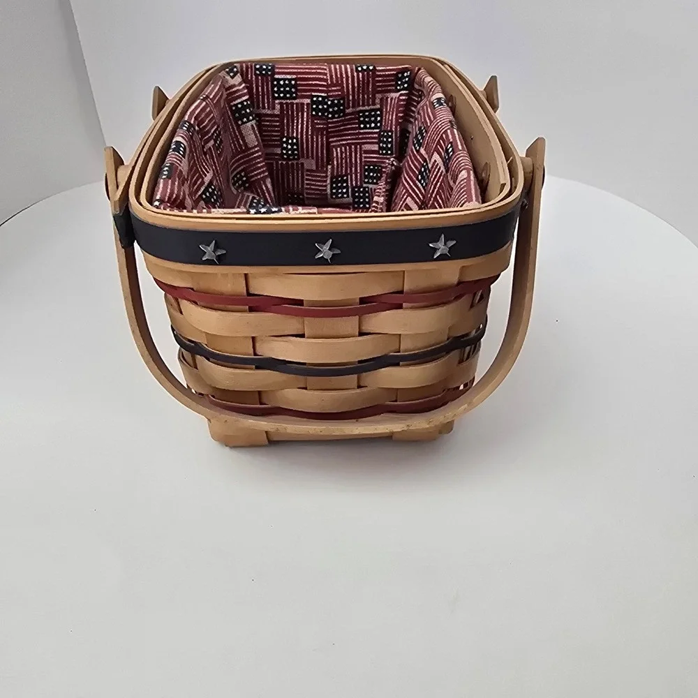 Longaberger 2002 Bee Basket Old Glory Drawstring Liner Family Signatures